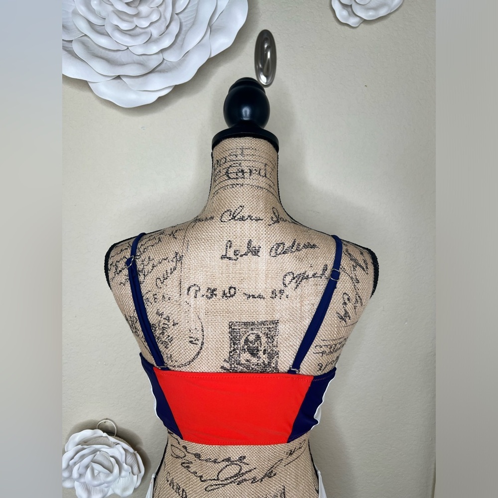 Cupshe Colorblock Bikini Set Orange Blue White Mid Rise Swim Size M - Picture 10 of 16